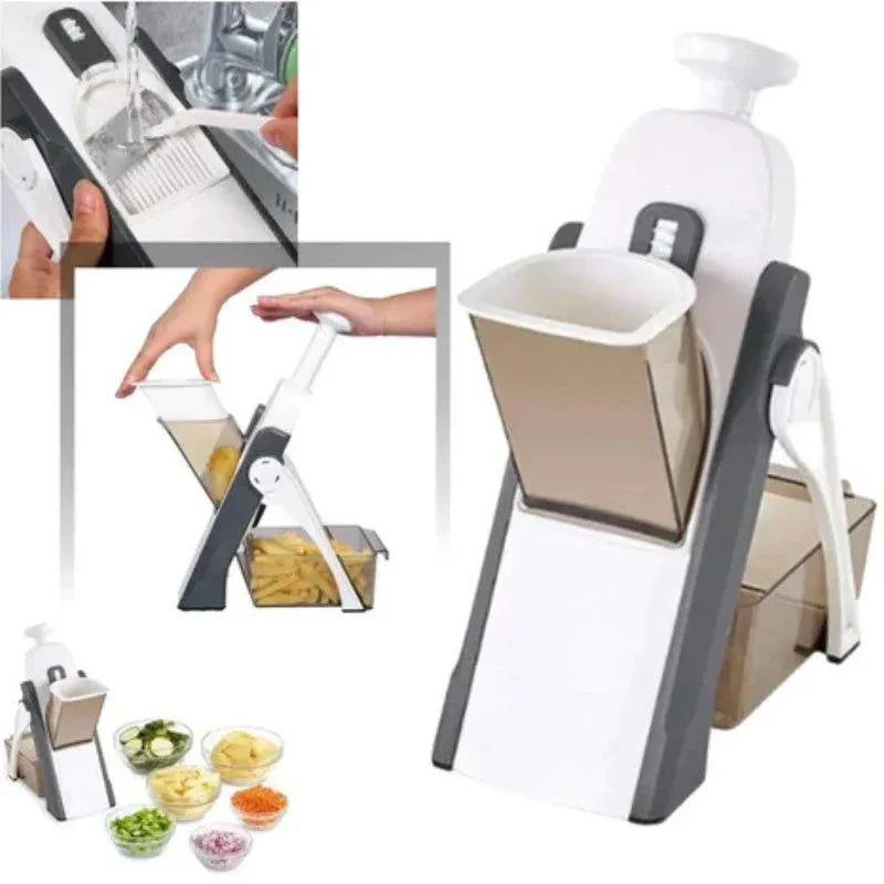 Brava Spring Vegetable Slicer Chopper | Manual Mandoline Cutter / Grinder | Multi-Function Fruit & Vegetable Slicer